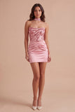 Pink Sparkly Sequin Bodycon Neck Scarf Short Cocktail Dress