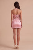 Pink Sparkly Sequin Bodycon Neck Scarf Short Cocktail Dress