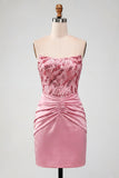 Pink Sparkly Sequin Bodycon Neck Scarf Short Cocktail Dress