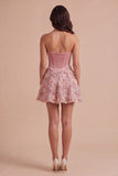 Pink Sparkly Sequin Floral Corset A Line Halter Short Cocktail Dress