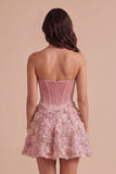 Pink Sparkly Sequin Floral Corset A Line Halter Short Cocktail Dress