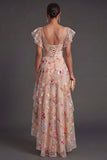 Corset Champagne Floral A Line High Low Wedding Guest Dress
