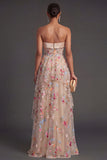 Corset Floral Champagne Strapless Long Wedding Guest Dress