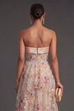 Corset Floral Champagne Strapless Long Wedding Guest Dress