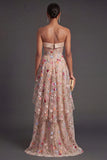 A Line Sweetheart Corset Floral Champagne High Low Wedding Guest Dress