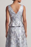 Dusty Blue A-Line V-Neck Jacquard Maxi Formal Dress