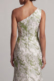 Light Green One Shoulder Mermaid High Low Jacquard Formal Dress