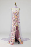 Light Purple Maxi Appliqued Neck Scarf Mermaid Formal Dress with Slit