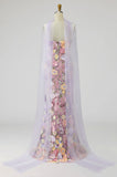 Light Purple Maxi Appliqued Neck Scarf Mermaid Formal Dress with Slit