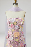 Light Purple Maxi Appliqued Neck Scarf Mermaid Formal Dress with Slit