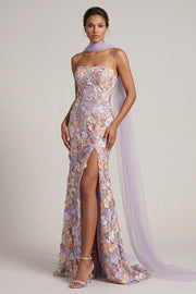 Light Purple Maxi Appliqued Neck Scarf Mermaid Formal Dress with Slit