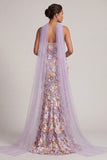Light Purple Maxi Appliqued Neck Scarf Mermaid Formal Dress with Slit