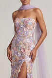 Light Purple Maxi Appliqued Neck Scarf Mermaid Formal Dress with Slit