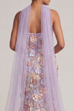 Light Purple Maxi Appliqued Neck Scarf Mermaid Formal Dress with Slit