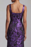 Dark Purple Maxi Square Neck Ruched Floral Mermaid Formal Dress with Slit