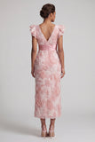 Blush Beaded Sheath Long Wedding Guest Dress with Ruffles
