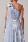 Sky Blue High Low A Line Floral Formal Dress with Bow