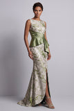 Light Green Mermaid Maxi Boat Neck Floral Formal Dress with Drape
