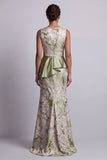 Light Green Mermaid Maxi Boat Neck Floral Formal Dress with Drape