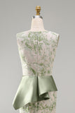 Light Green Mermaid Maxi Boat Neck Floral Formal Dress with Drape
