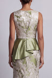 Light Green Mermaid Maxi Boat Neck Floral Formal Dress with Drape