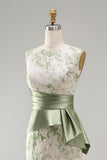 Light Green Mermaid Maxi Boat Neck Floral Formal Dress with Drape