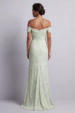 Light Green Floral Off the Shoulder Mermaid Maxi Wedding Guest Dress with Slit