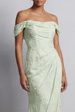 Light Green Floral Off the Shoulder Mermaid Maxi Wedding Guest Dress with Slit