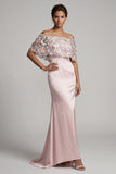 Blush Appliqued Off the Shoulder Mermaid Maxi Formal Dress with Cape