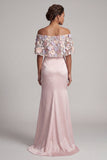 Blush Appliqued Off the Shoulder Mermaid Maxi Formal Dress with Cape