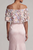Blush Appliqued Off the Shoulder Mermaid Maxi Formal Dress with Cape
