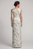 Light Green Mermaid Maxi Floral Sleeveless Formal Dress with Slit