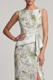 Light Green Mermaid Maxi Floral Sleeveless Formal Dress with Slit