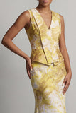 Yellow Floral Mermaid V-Neck Maxi Wedding Guest Dress