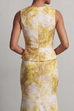 Yellow Floral Mermaid V-Neck Maxi Wedding Guest Dress