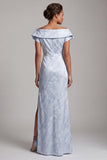 Sky Blue Mermaid Maxi Floral Elegant Formal Dress with Slit