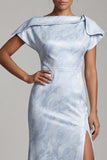 Sky Blue Mermaid Maxi Floral Elegant Formal Dress with Slit