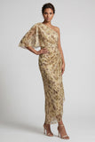 Champagne Sheath One Shoulder Maxi Floral Formal Dress