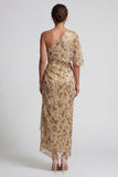 Champagne Sheath One Shoulder Maxi Floral Formal Dress
