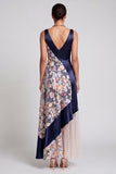 Blush Floral A Line V-Neck Maxi Appliqued Wedding Guest Dress