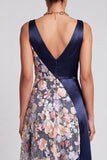 Blush Floral A Line V-Neck Maxi Appliqued Wedding Guest Dress