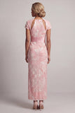 Sparkly Blush Maxi Beaded Sheath Wedding Guest Dress with Sleeves