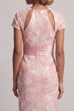 Sparkly Blush Maxi Beaded Sheath Wedding Guest Dress with Sleeves