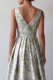 Light Green A Line V-Neck Maxi Floral Formal Dress with Pockets