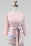Blush Appliqued Mermaid Maxi Floral 3/4 Sleeves Formal Dress with Pockets