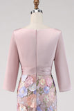 Blush Appliqued Mermaid Maxi Floral 3/4 Sleeves Formal Dress with Pockets
