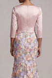 Blush Appliqued Mermaid Maxi Floral 3/4 Sleeves Formal Dress with Pockets