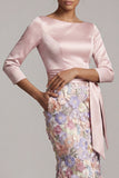 Blush Appliqued Mermaid Maxi Floral 3/4 Sleeves Formal Dress with Pockets