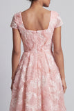 Blush Beaded Square Neck Maxi A Line Wedding Guest Dress with Sleeves