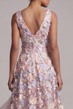 Blush Floral Appliqued Ruffled A Line High Low Wedding Guest Dress